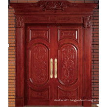 Red Brown High Quality Double Solid Wood Door with Carving